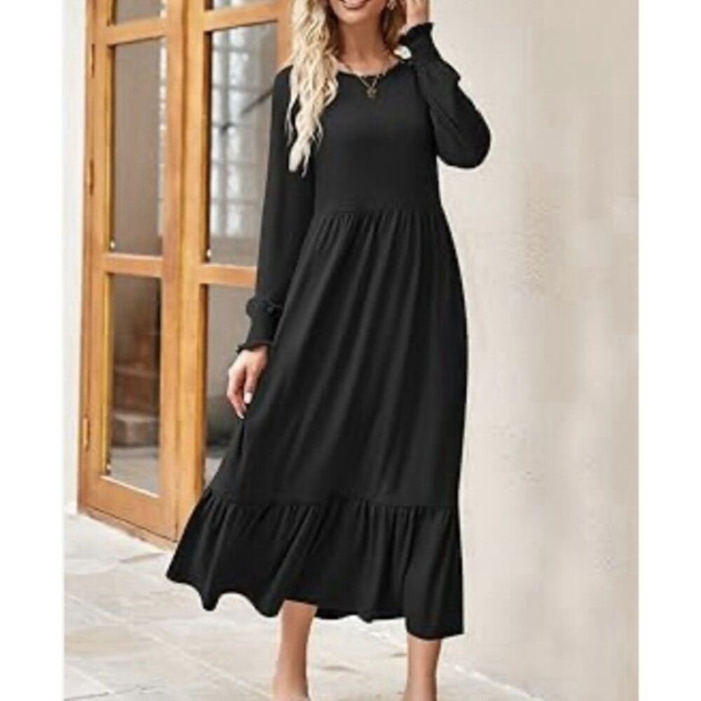 Women's Long Sleeve Midi Dress Sz XXL Crewneck Black NWT Holiday Choir Concert